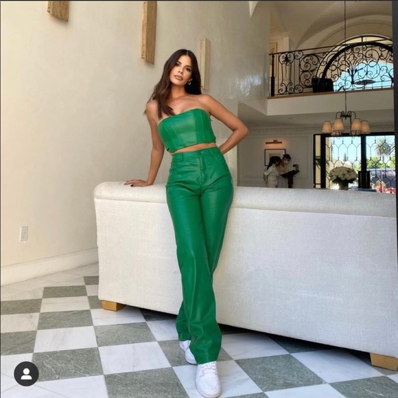 ZARA COLOURED FAUX LEATHER TROUSERS GREEN SIZE-XL - Picture 11 of 16